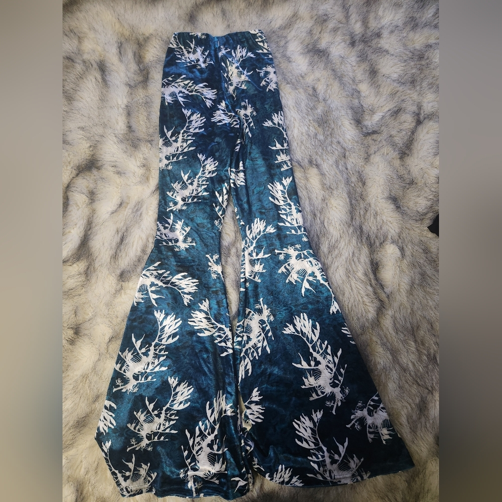 Blackmilk Leafy Sea Dragon Velvet Bell Bottom Pants
